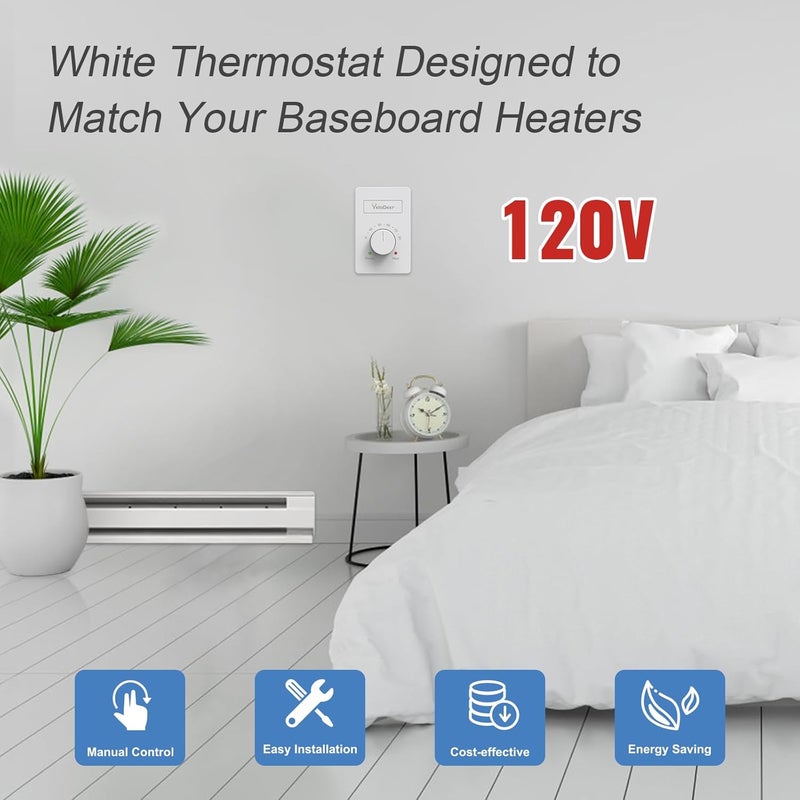 YeloDeer 4 Pcs 120 V Only 4-Wire Manual Electric Baseboard Heater Thermostat for Home, - Image 2
